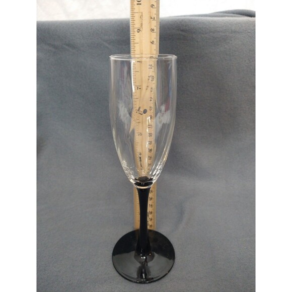 Set of 4 Swirl Unmarked Luminarc/Arcoroc? Black Stem Champagne Flutes Glasses - Picture 9 of 14